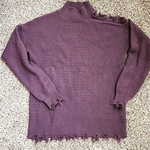 Maurices Women's Deep Purple Ribbed Distressed Cold Shoulder Sweater | Size S
